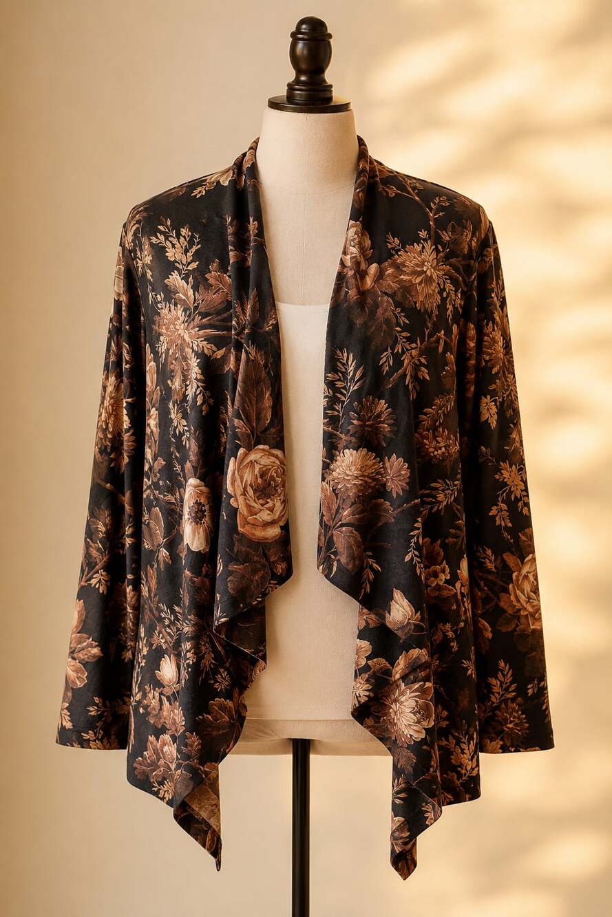 Soft Surroundings PXL Peachskin Floral Waterfall Open Front Cardigan Plus